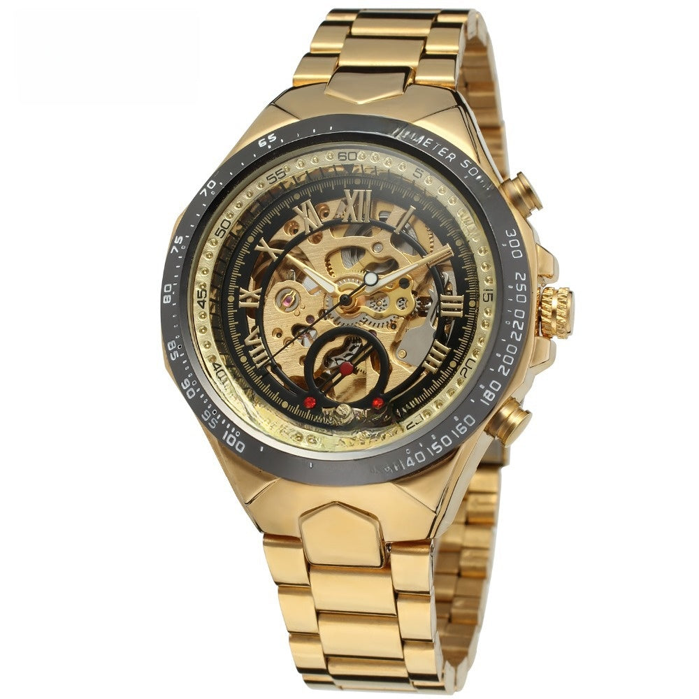 Mens Gold Skeleton Automatic Mechanical Watch