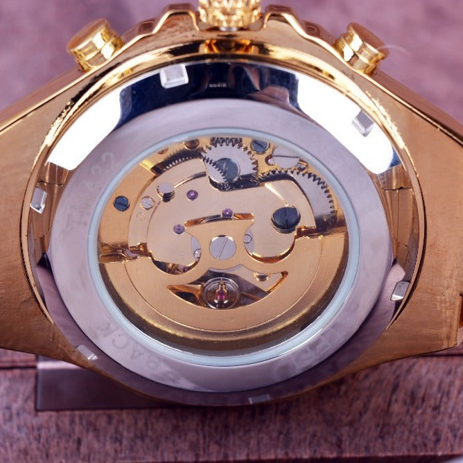 Mens Gold Skeleton Automatic Mechanical Watch