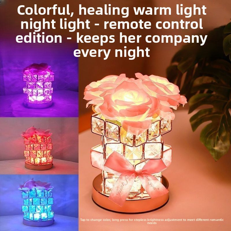 Warm Crystal Night Light Soft Ambient LED Bedside Lamp with Elegant Crystal Glow