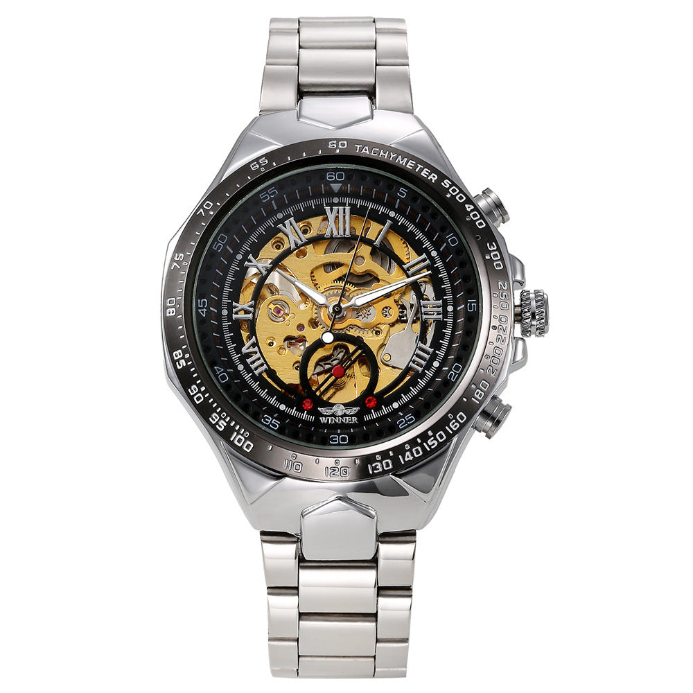 Mens Gold Skeleton Automatic Mechanical Watch