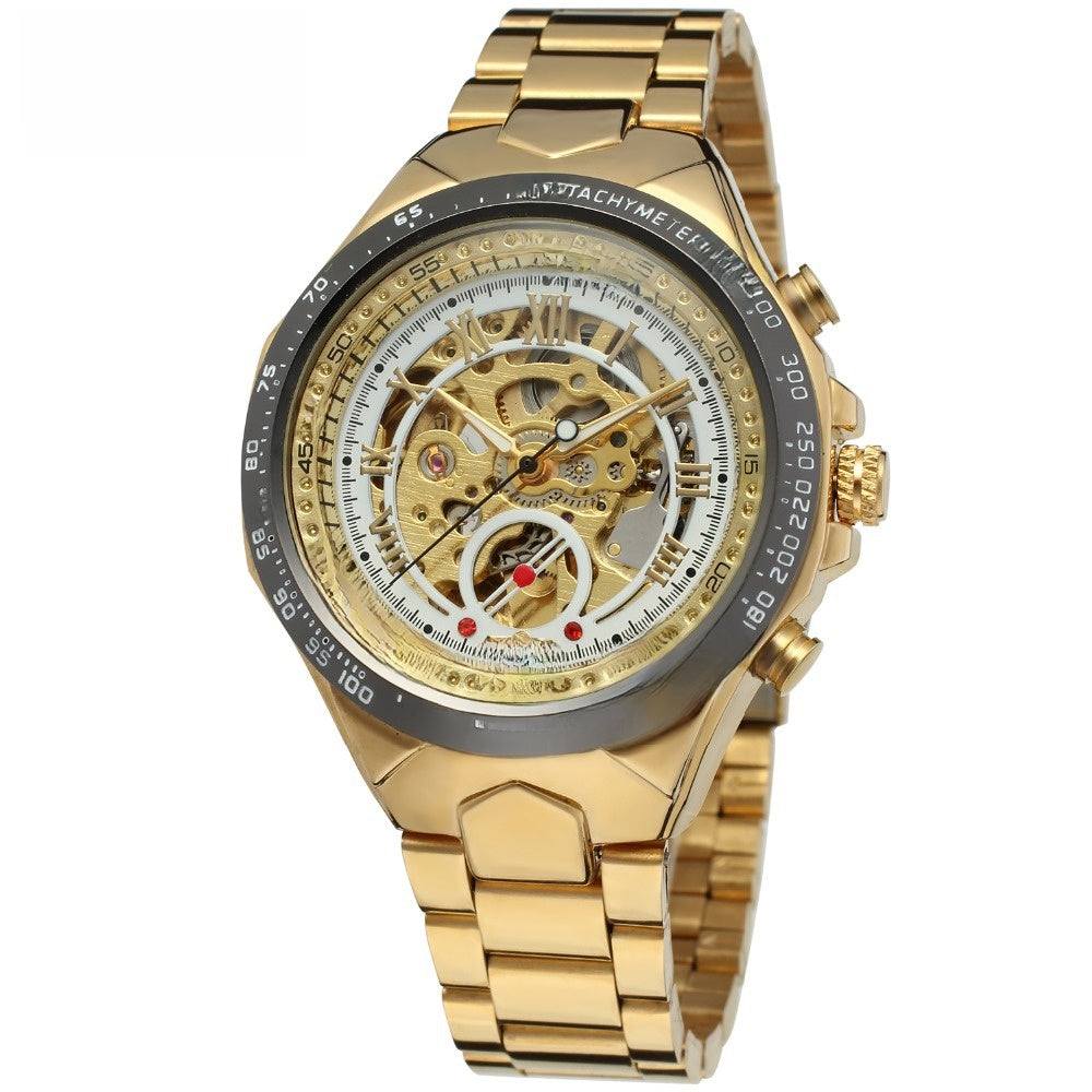 Mens Gold Skeleton Automatic Mechanical Watch