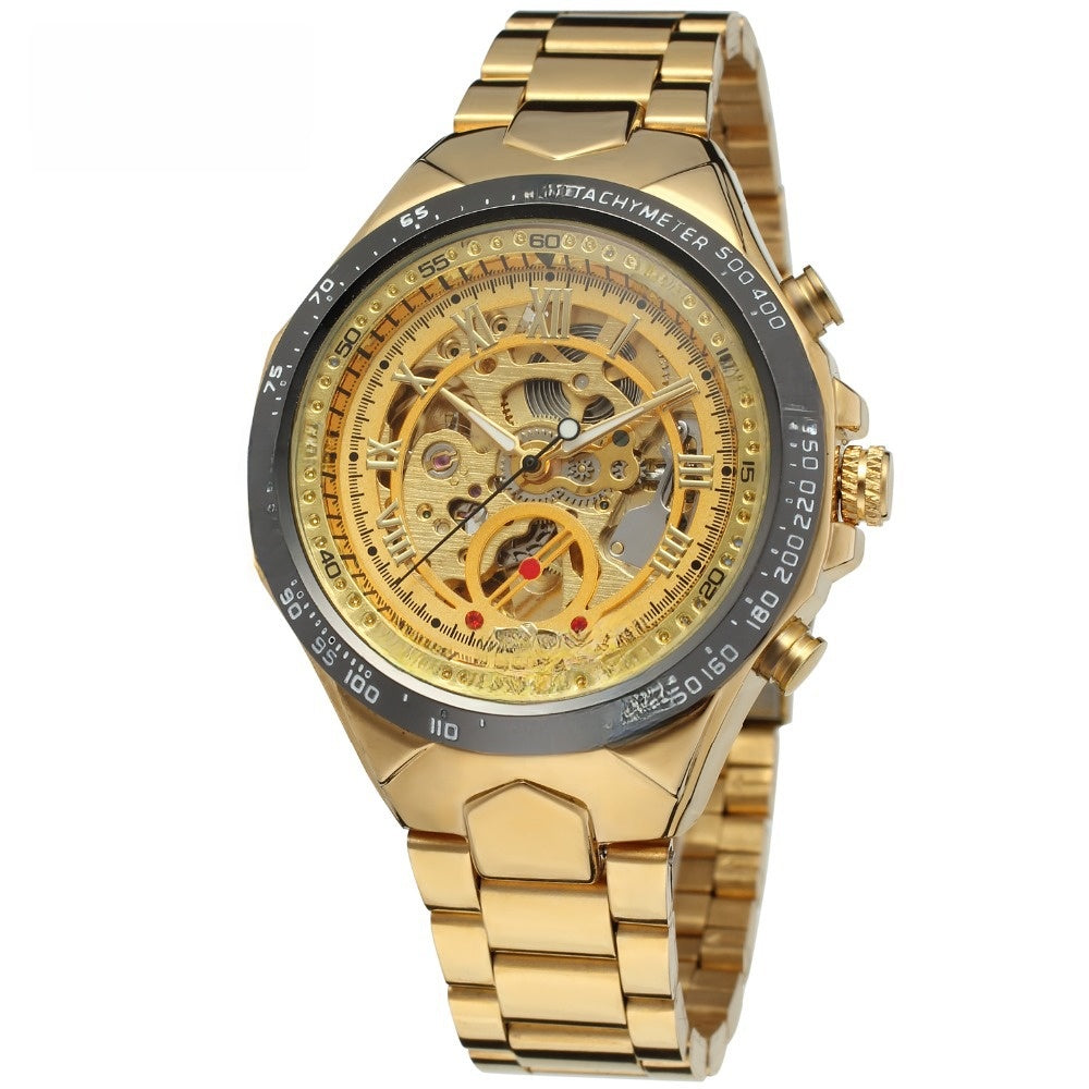 Mens Gold Skeleton Automatic Mechanical Watch