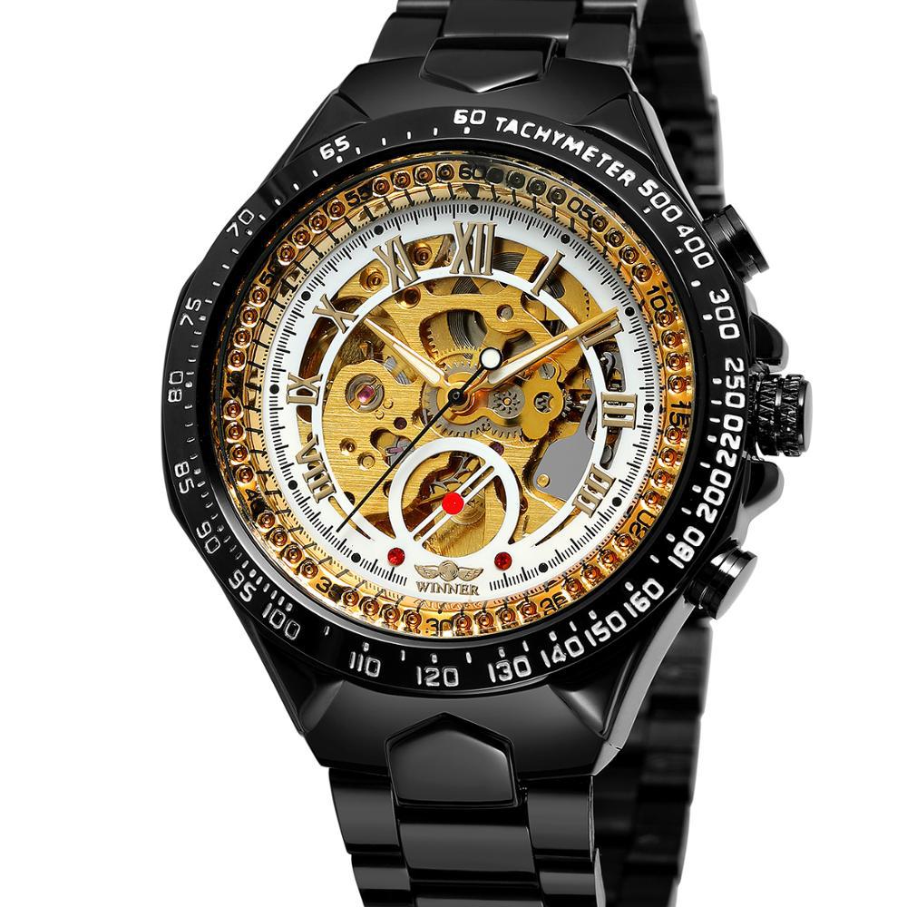 Mens Gold Skeleton Automatic Mechanical Watch