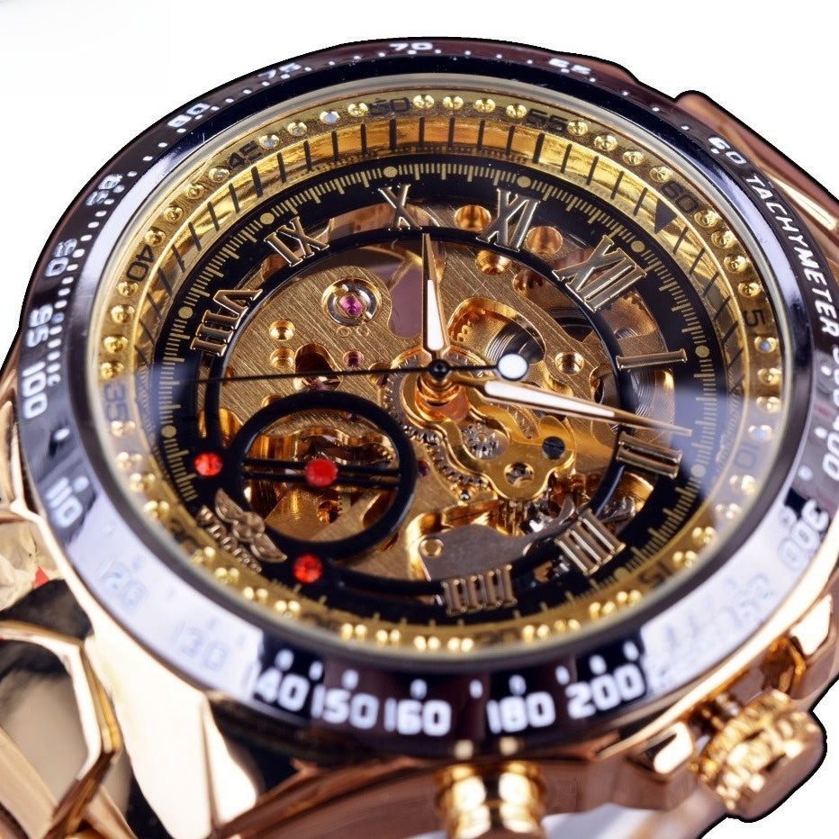 Mens Gold Skeleton Automatic Mechanical Watch