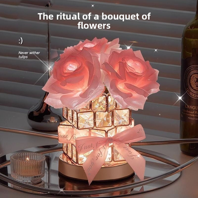 Warm Crystal Night Light Soft Ambient LED Bedside Lamp with Elegant Crystal Glow