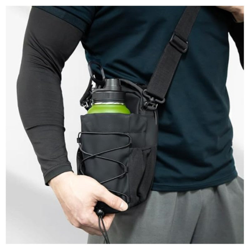 Magnetic Gym Water Bottle Bag with Phone Holder, Keys Pocket & Strap