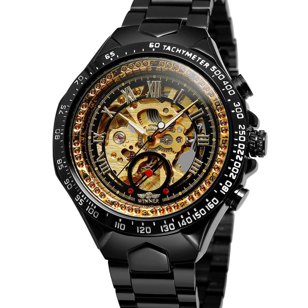 Mens Gold Skeleton Automatic Mechanical Watch